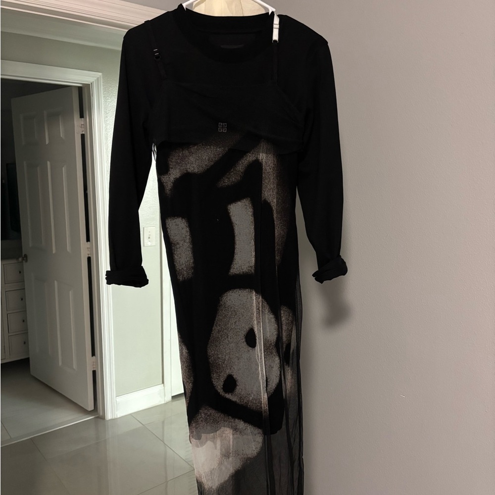 Givenchy Black and White Long Sleeve Cocktail Dress
